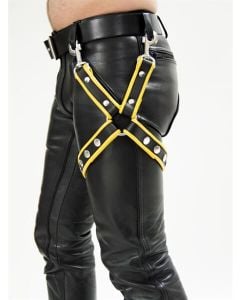 Mister B Leather Leg Harness - Black / Yellow