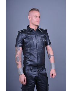 Mr Riegillio Leather Uniform Shirt with Grey Piping