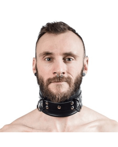 Leather Padded Slave Collar - Black by Mister B