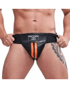 Mister B Premium Leather Jockstrap - Black / Orange