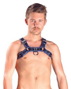 Mister B Leather Chest Harness - Black / Blue