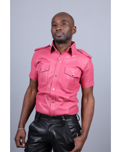 Pink Perforated Leather Shirt by Mr Riegillio