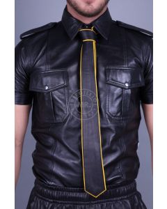 Mr Riegillio Leather Tie - Black / Yellow