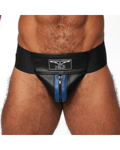 Mister B Premium Leather Jockstrap - Black / Blue